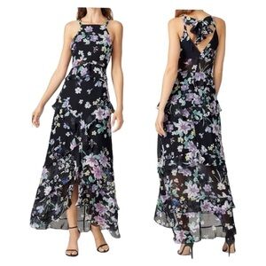 Great Jones Black Lilac Spaghetti Strap Floral
Ruffle Hem Maxi Dress